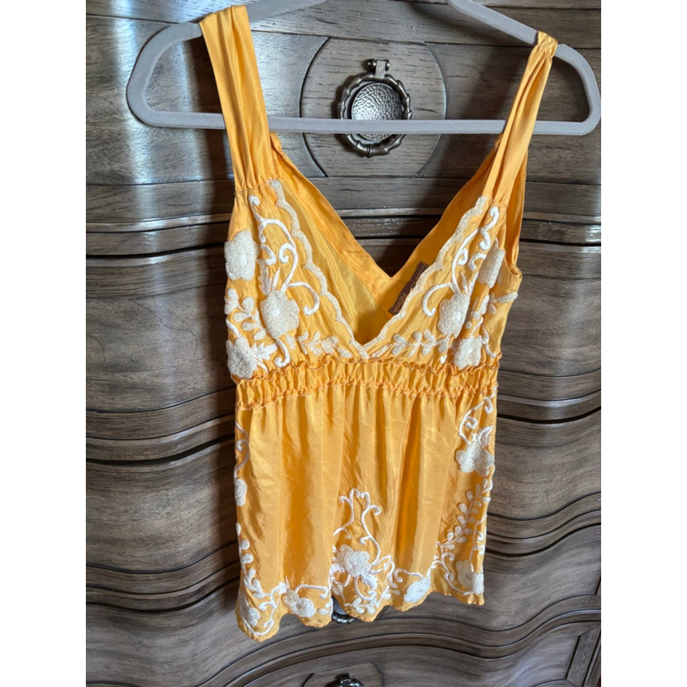 Women's Hale Bob Yellow/orange Embroidered Tank Top Size M